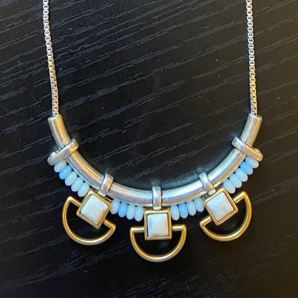 Stella & Dot Gold/White/Aqua Statement Necklace